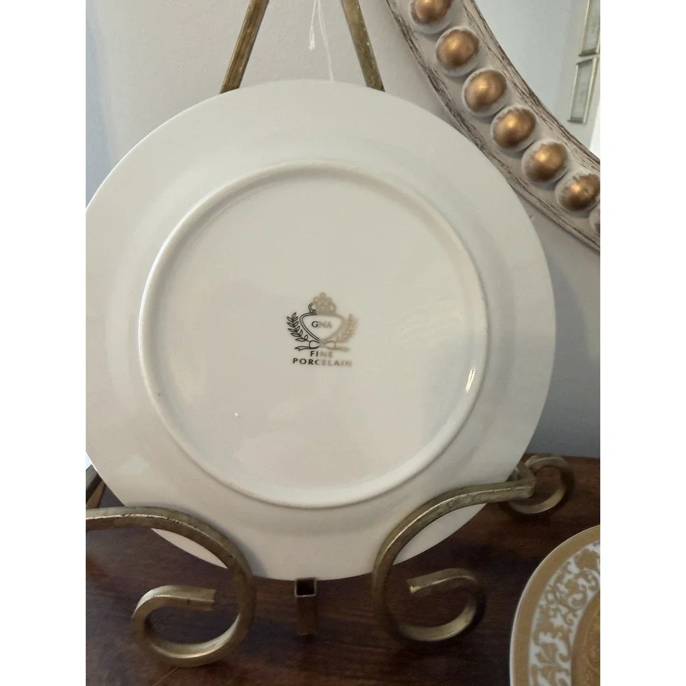 VTG GNA 9 Fine Porcelain Salad Plates Set of 4 Gold Encrusted Gold Trim 7-3/4